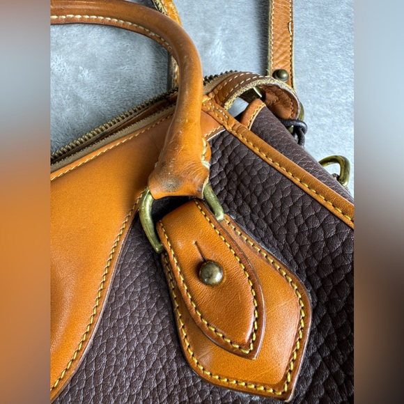 Vintage Dooney & Bourke Bag Purse Brown Tan All Weather Leather Boston Satchel - Picture 9 of 14